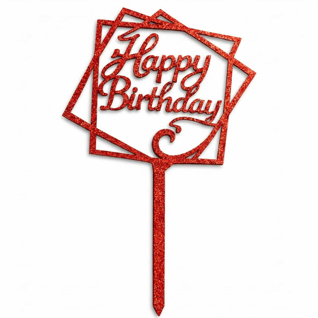Diamond Happy Birthday Red Cake Topper