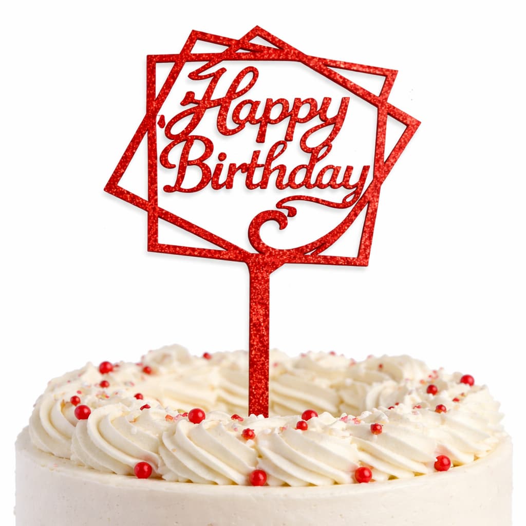 Diamond Happy Birthday Red Cake Topper