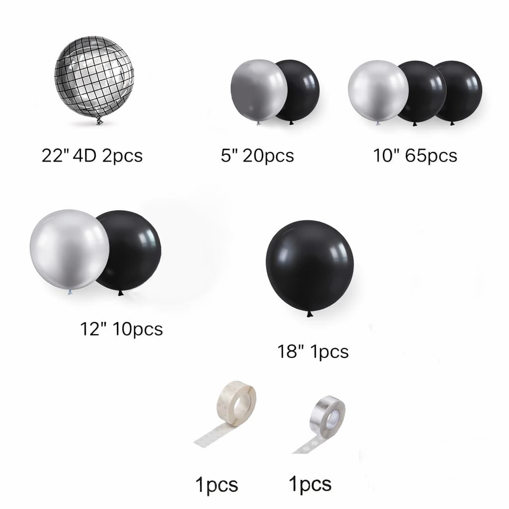 100-PCS Disco Night Silver & Black Balloon Arch Kit For Birthday, Anniversary And Party Celebration P-845