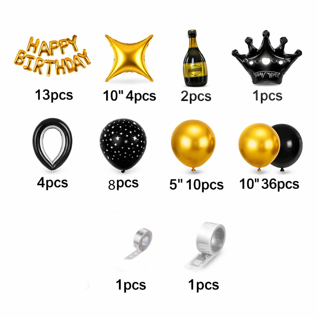 80-PCS Elegant Black & Gold Balloon Kit For Birthday And Party Celebration P-851