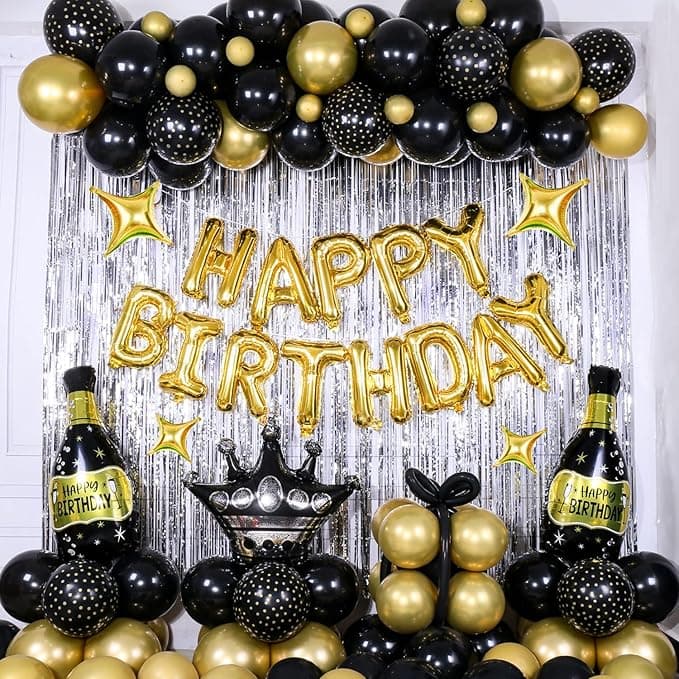 80-PCS Elegant Black & Gold Balloon Kit For Birthday And Party Celebration P-851