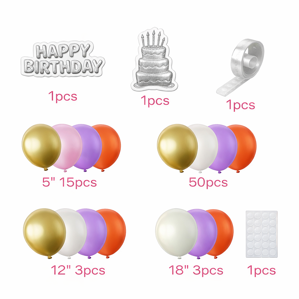 75Pcs/Set Elegant Birthday Balloon Decoration Kit Set Item#23499