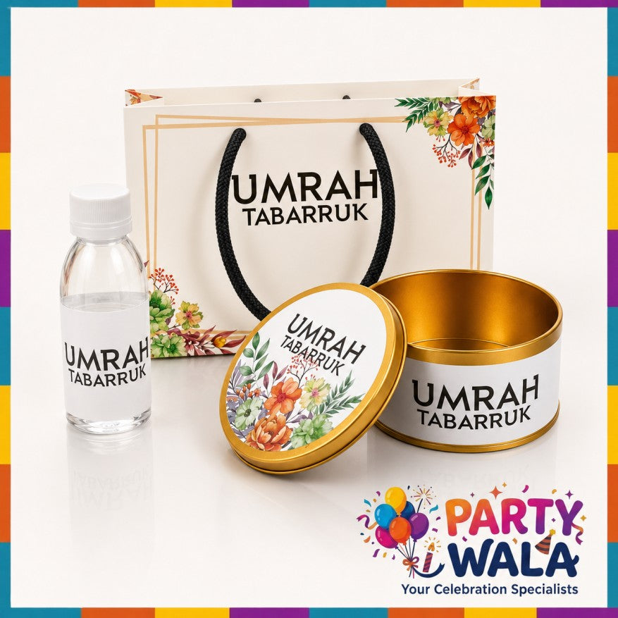 Elegant Floral Gift Set (with Tin Box 250g) - Umrah Tabarruk Packaging