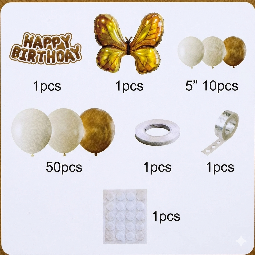 (65PCS) Elegant Neutral Butterfly Birthday Party Decoration Set Item:YY-032