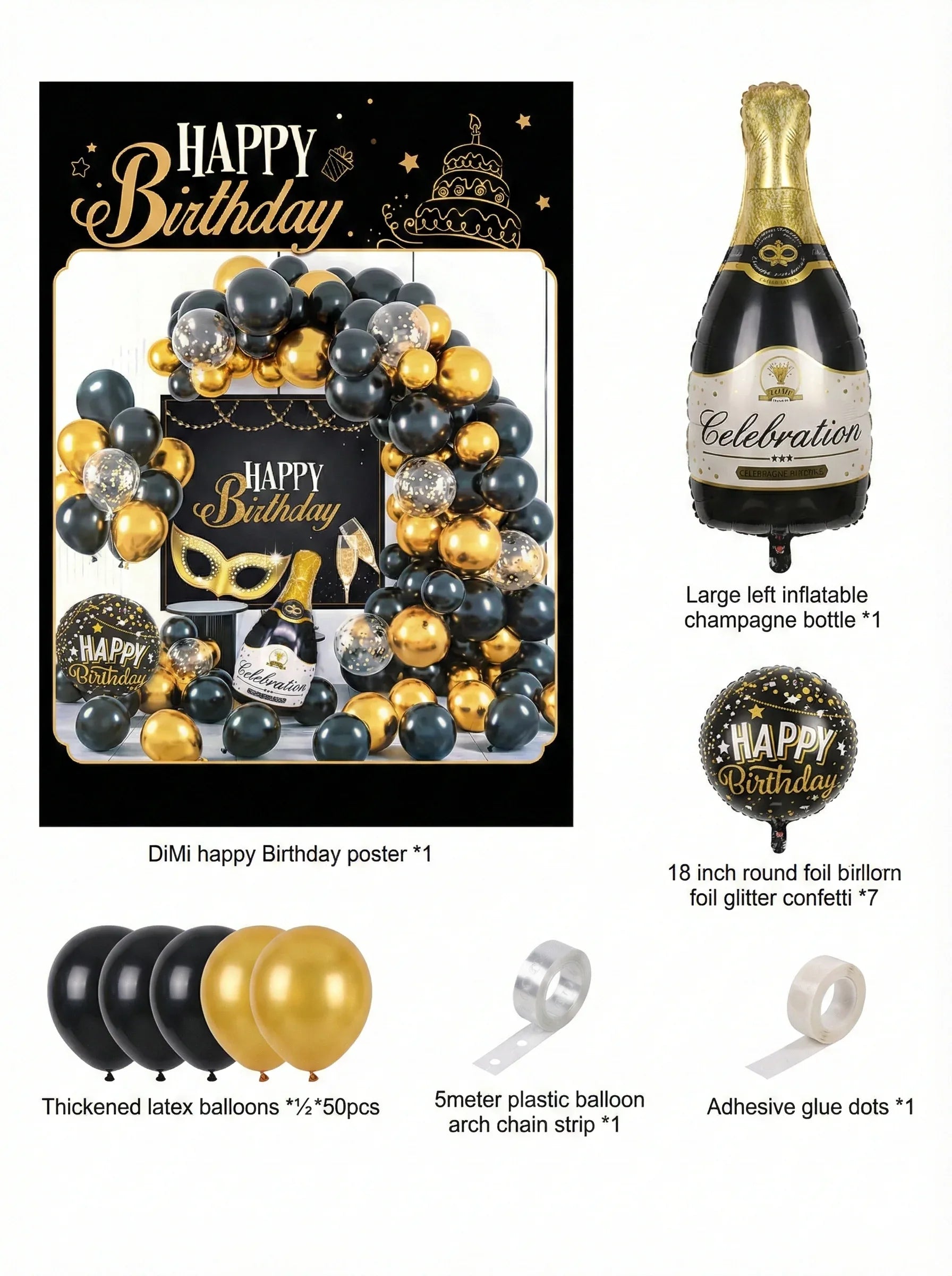 Luxury Black Gold Birthday Decoration Kit - Party Wala