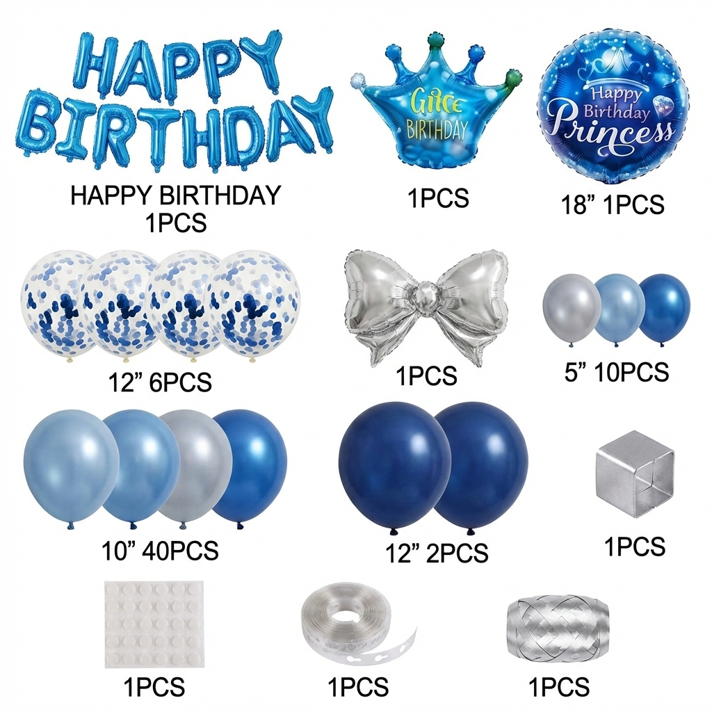 (77 PCS) Blue and White Balloon Garland Arch Kit For Baby Girl Birthday Decoration Item:SR-712