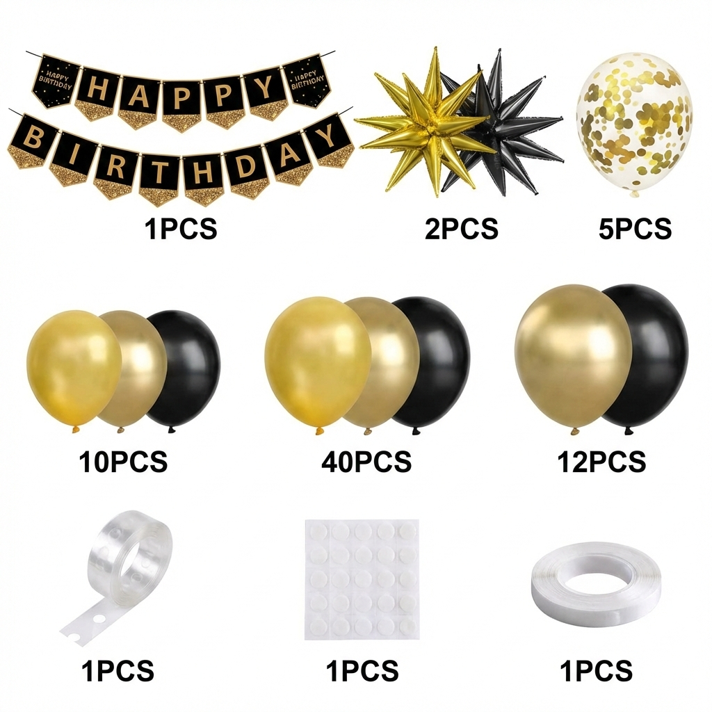 Black & Gold Balloon Garland Kit (63 pcs) – Birthday & Anniversary Item:YY-298
