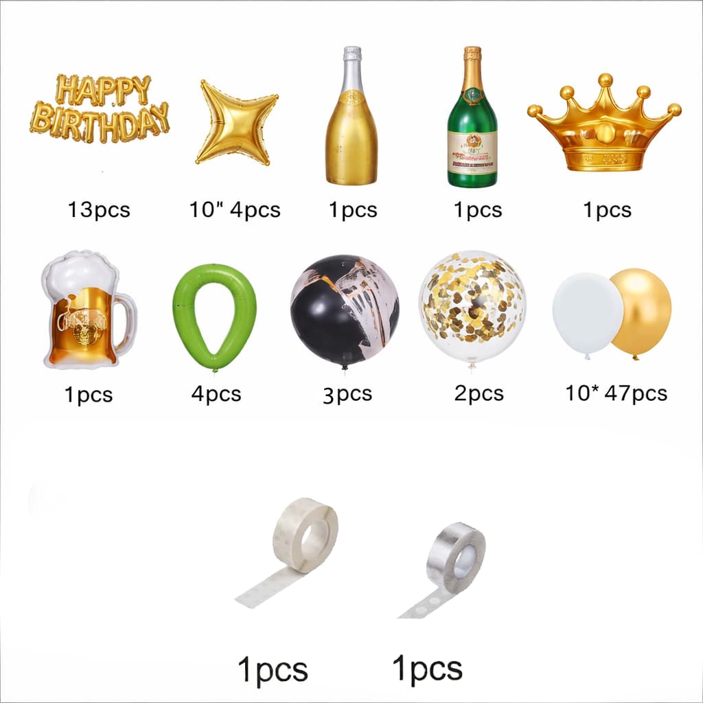 80-PCS Gold & Black "Cheers" Birthday Balloon Kit For Birthday Celebration P-853