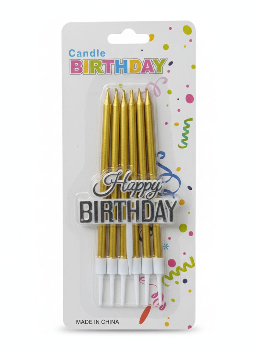 VIP Exclusive Birthday Taper Candles with "Happy Birthday" Shield | Available in 3 different colours