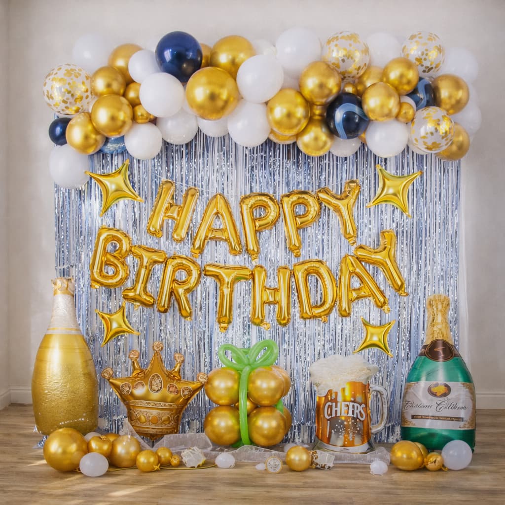 80-PCS Gold & Black "Cheers" Birthday Balloon Kit For Birthday Celebration P-853