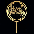 Golden Round Happy Birthday Cake topper
