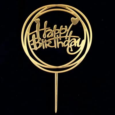 Golden Round Happy Birthday Cake topper