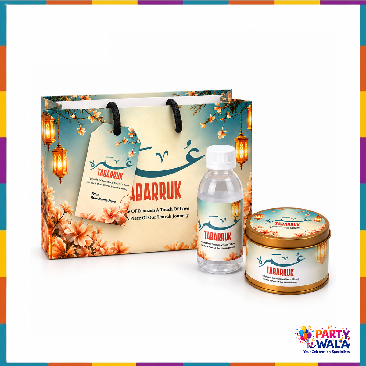 Teal & Gold Lantern Floral Umrah Tabarruk Gift Set (Small Tin Box 125g)