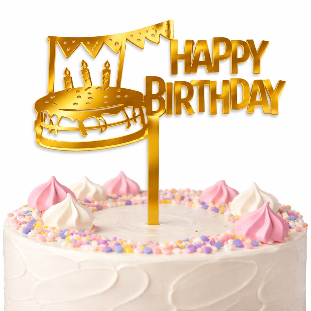 Happy Birthday Golden Cake Topper