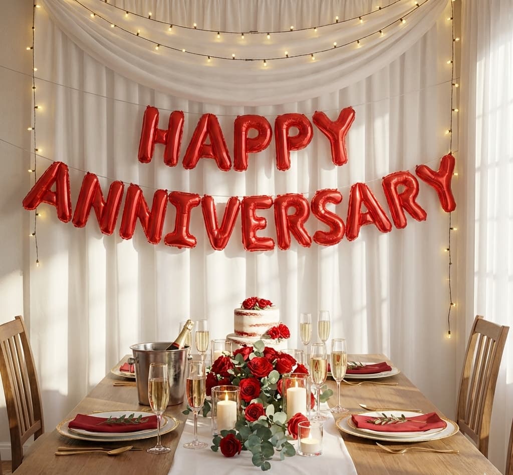 Happy Anniversary Foil Letter Balloons for Anniversary Theme Celebration & Decoration