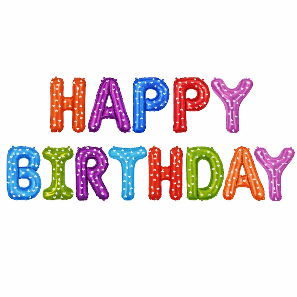 Happy Birthday Letter Foil Balloons in 14 Different Colors (13 Pcs)