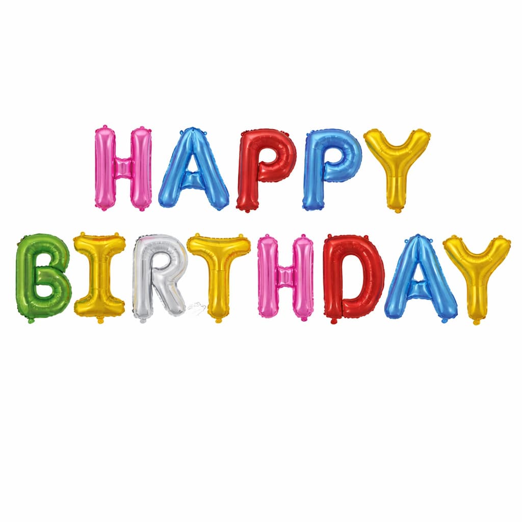 Happy Birthday Letter Foil Balloons in 14 Different Colors (13 Pcs)