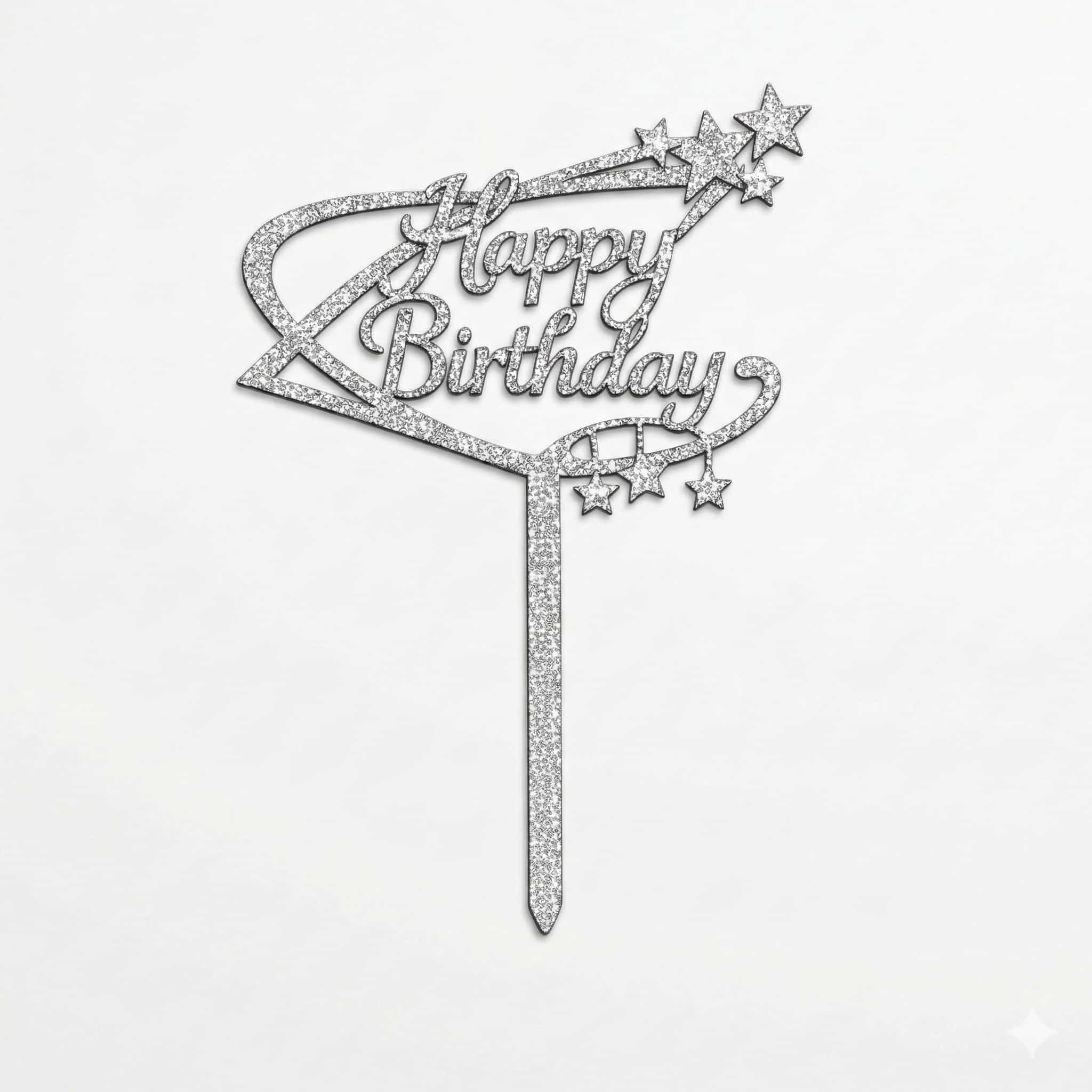 Happy Birthday Glitter Silver Topper For Cake Decoration