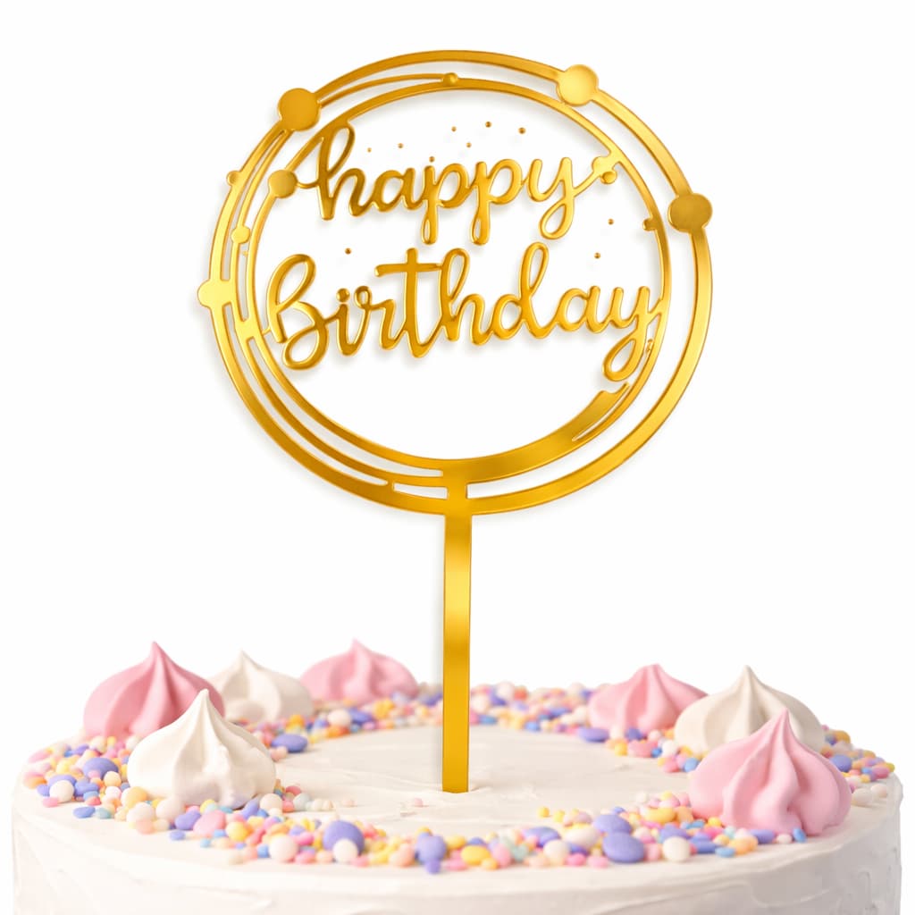 Happy Birthday Round Circle Cake Topper