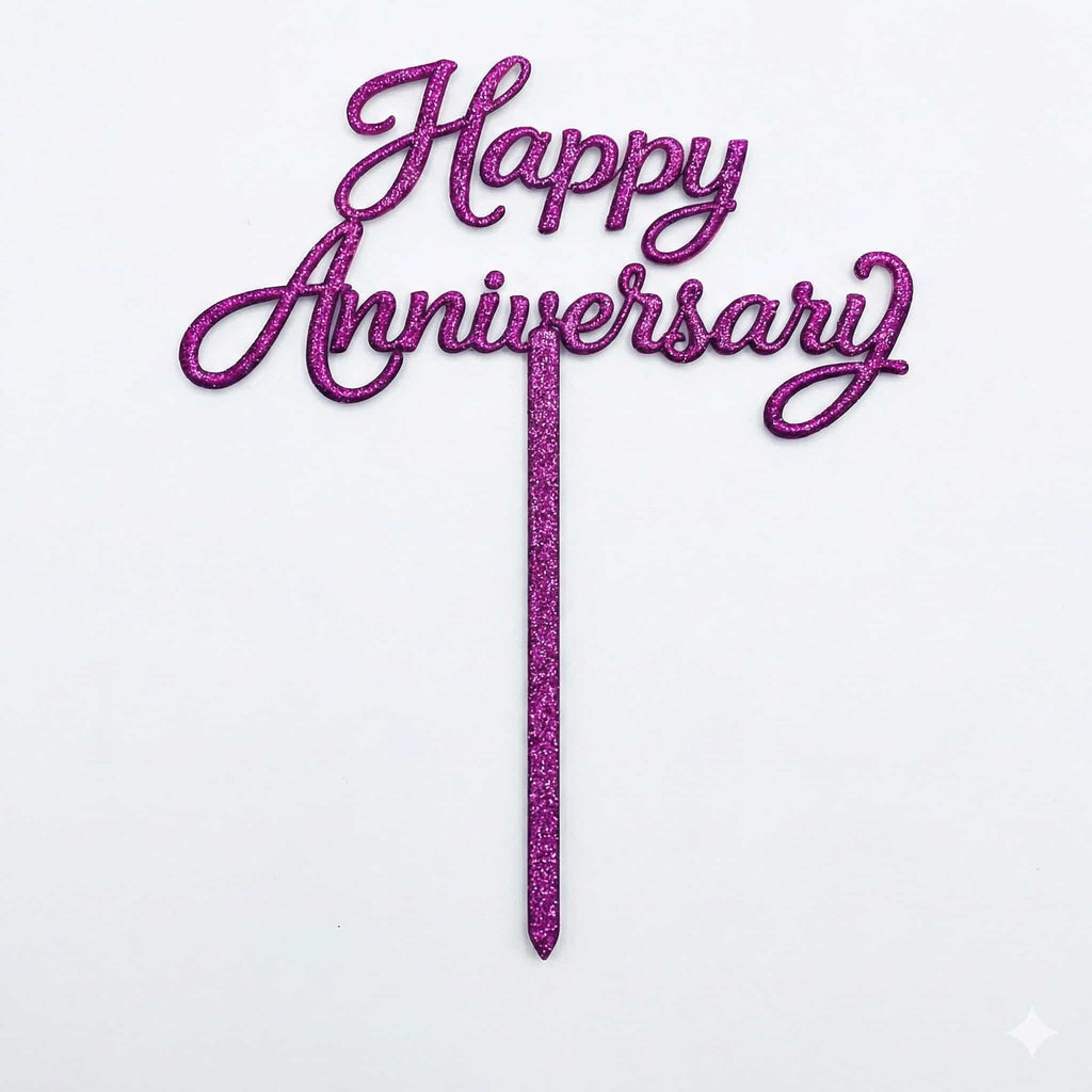 Happy Anniversary Glitter Cake Topper – 3 Color Options