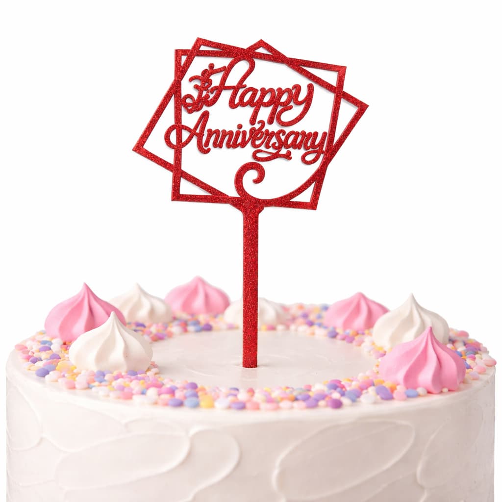 Happy Anniversary Red Topper For Cake  Decoration