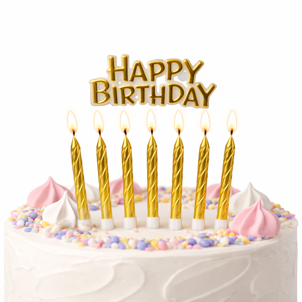 Happy birthday Metallic Candle Set (pack of 6)