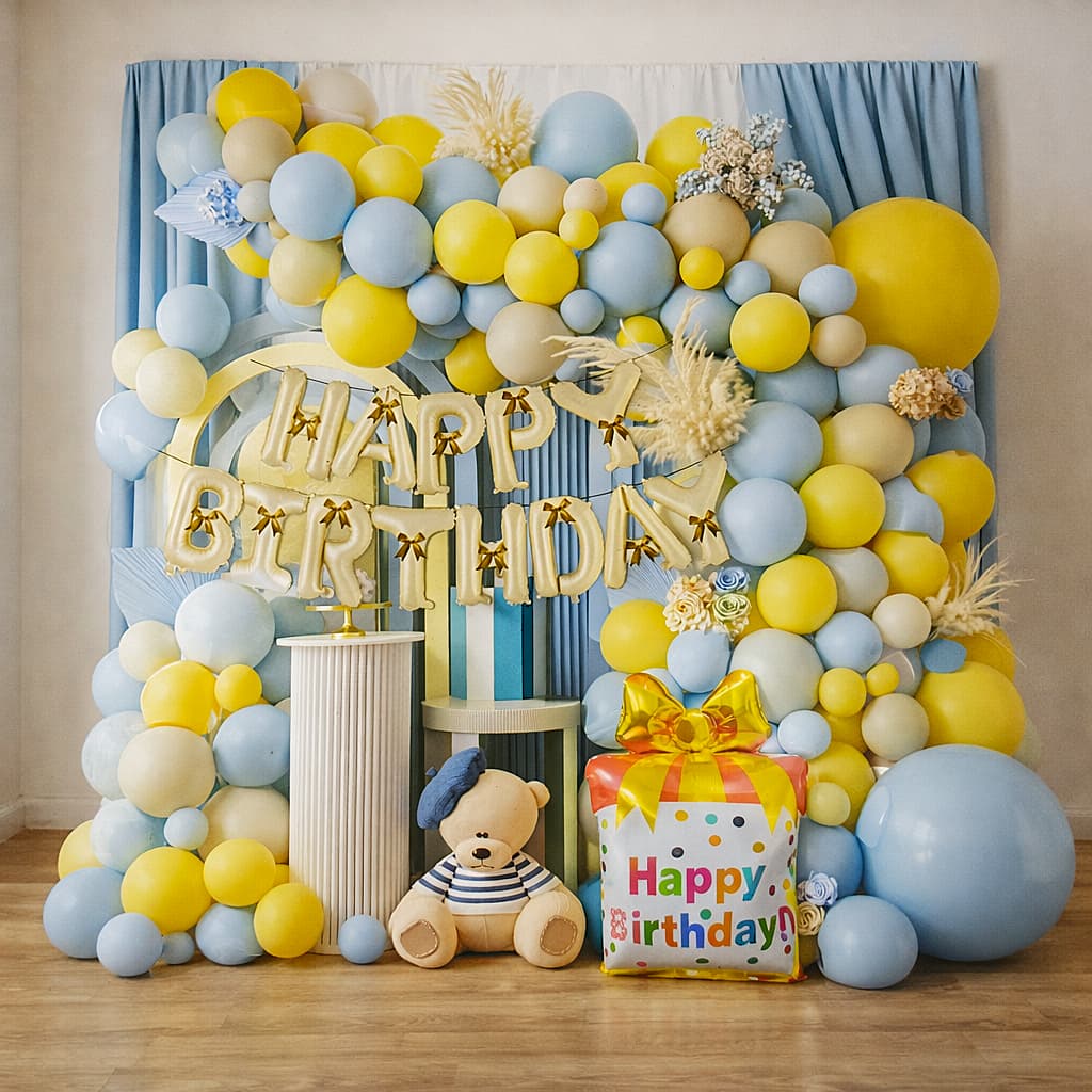 70pcs Happy Birthday Blue,Yellow&Brown Balloon Arch Kit For Birthday Parties Decoration Item: SR-731