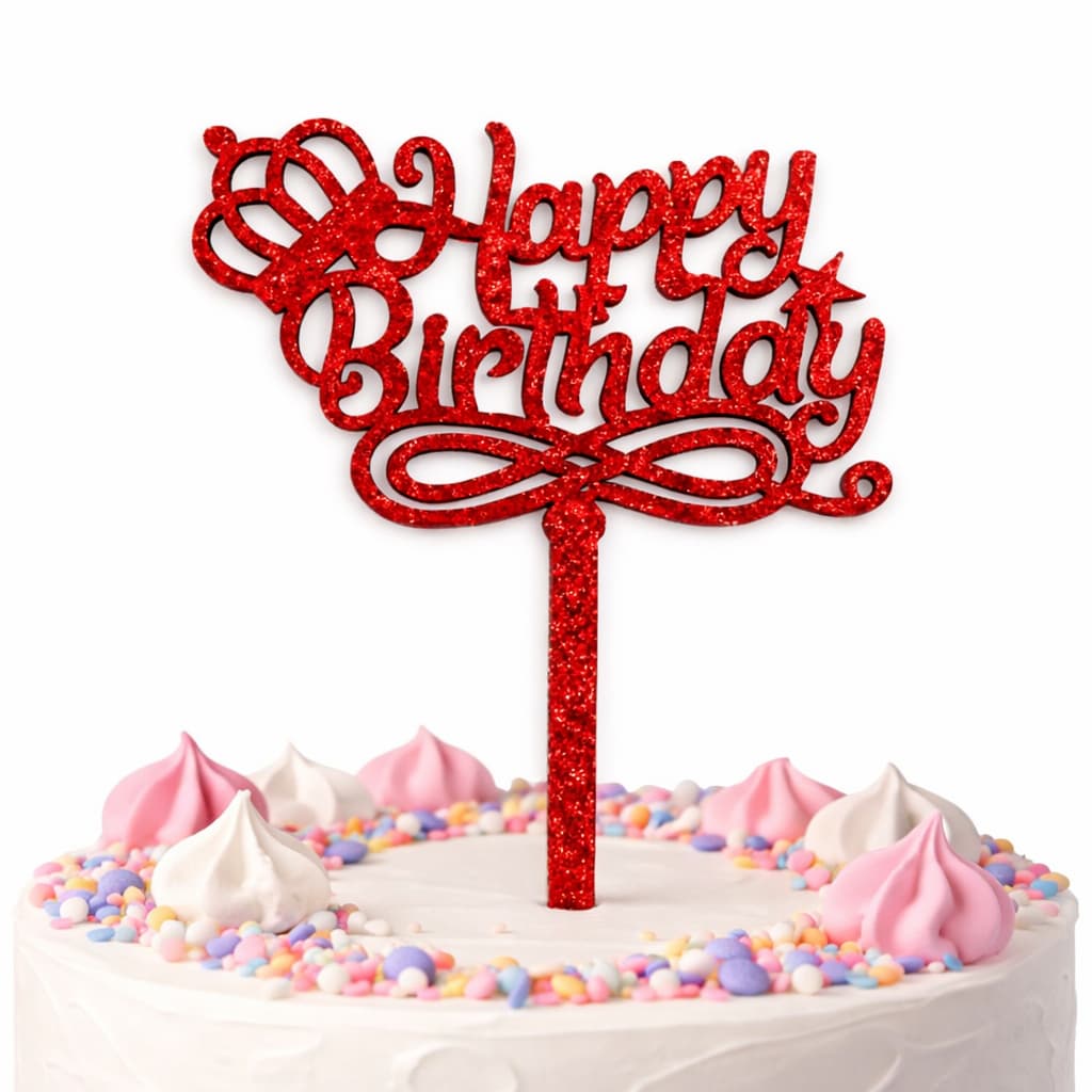 Happy Birthday Glitter Crown Cake Toppers