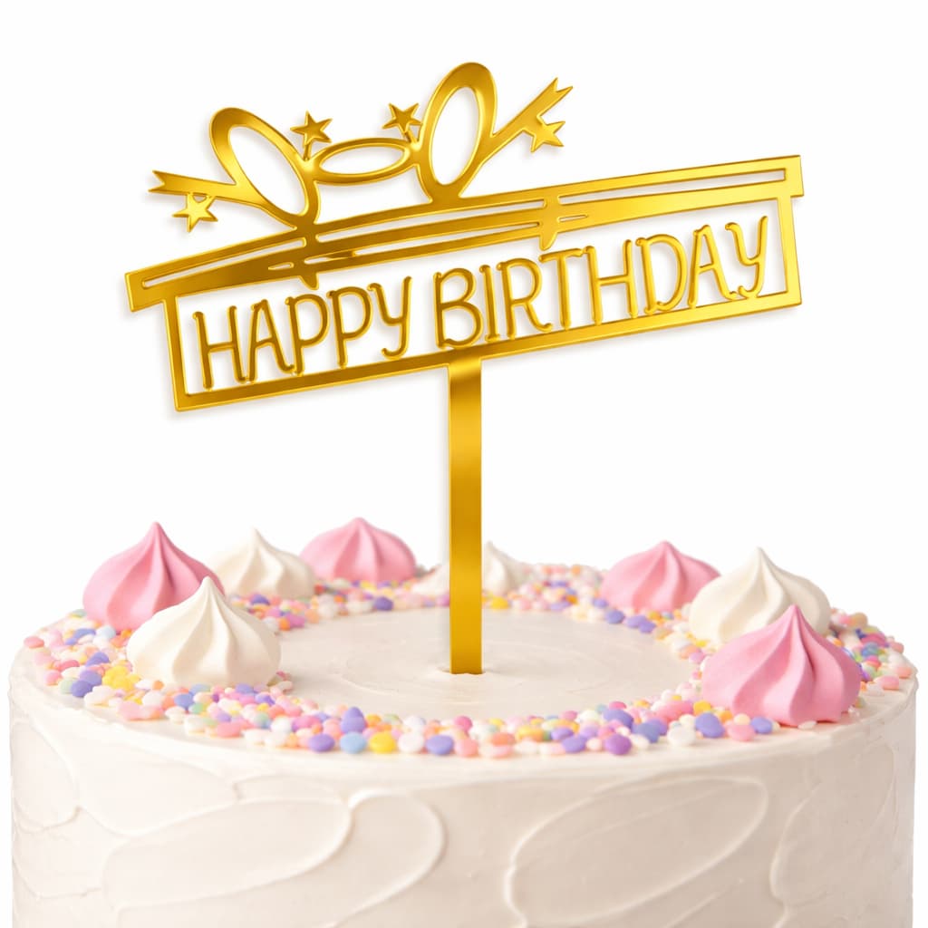 Happy Birthday Gold Arcylic Cake Topper