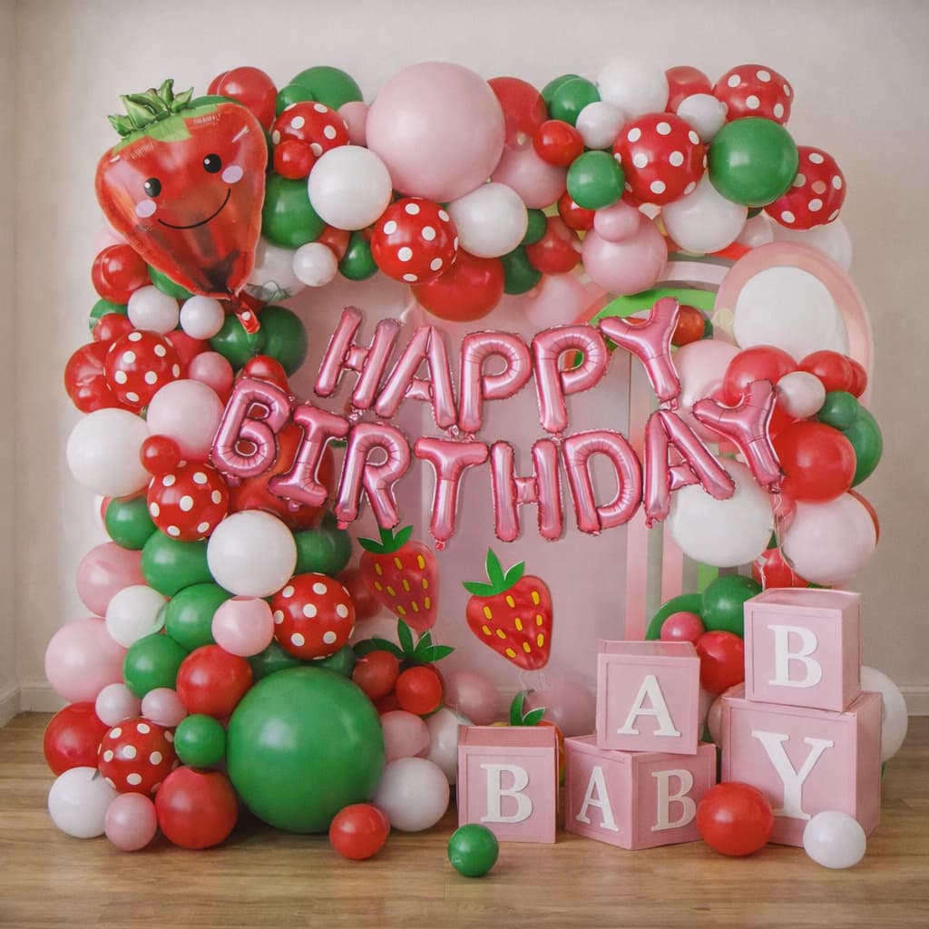 68pcs Happy Birthday Strawberry Theme Balloon Garland Kit For Birthday Parties YY-343