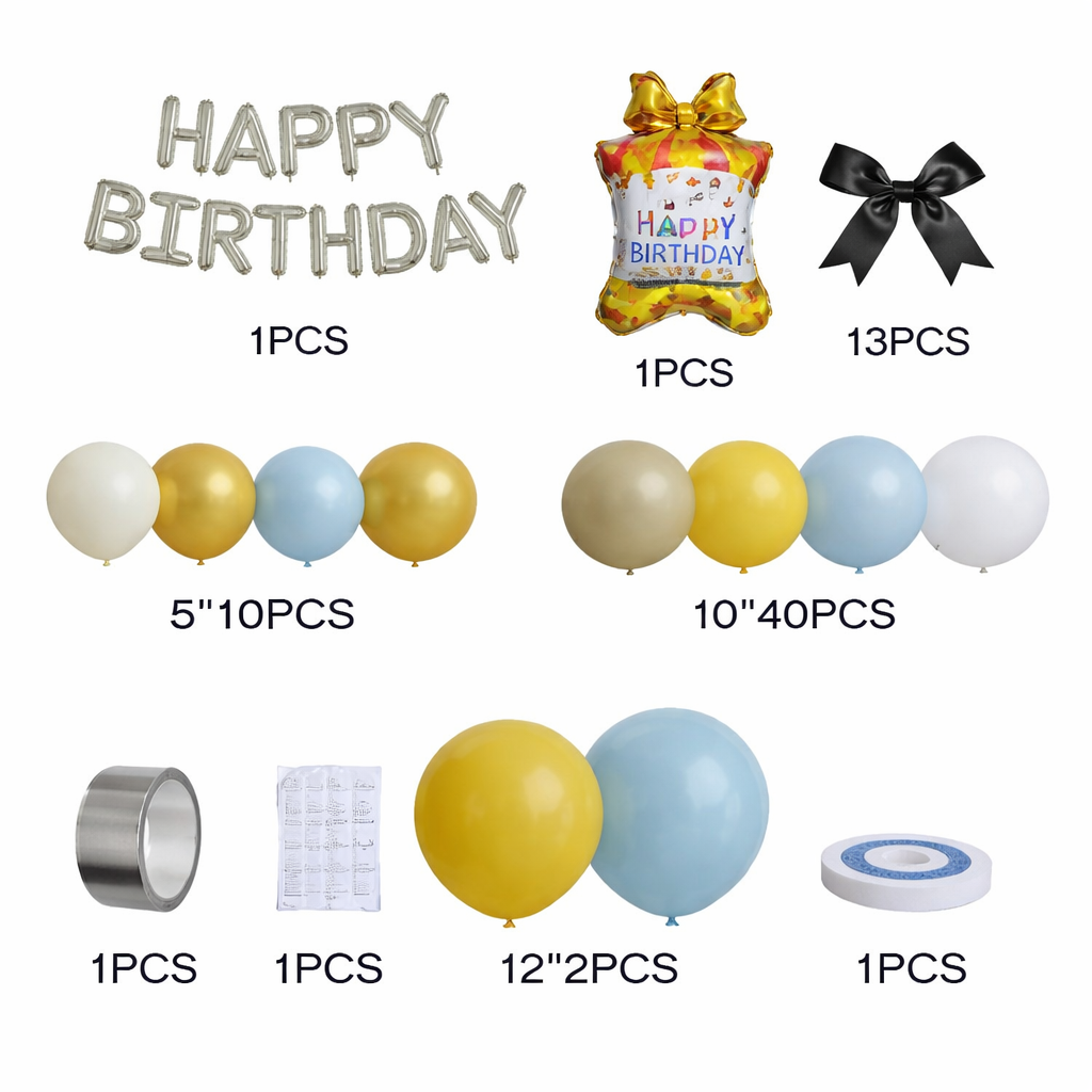 70pcs Happy Birthday Blue,Yellow&Brown Balloon Arch Kit For Birthday Parties Decoration Item: SR-731
