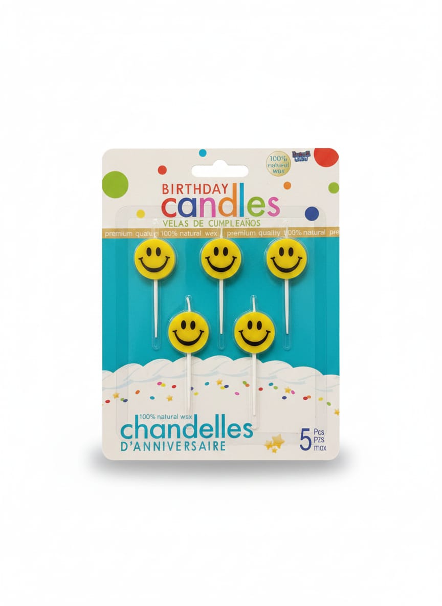 Happy Emoji Face Cake Candles (Pack of 5)