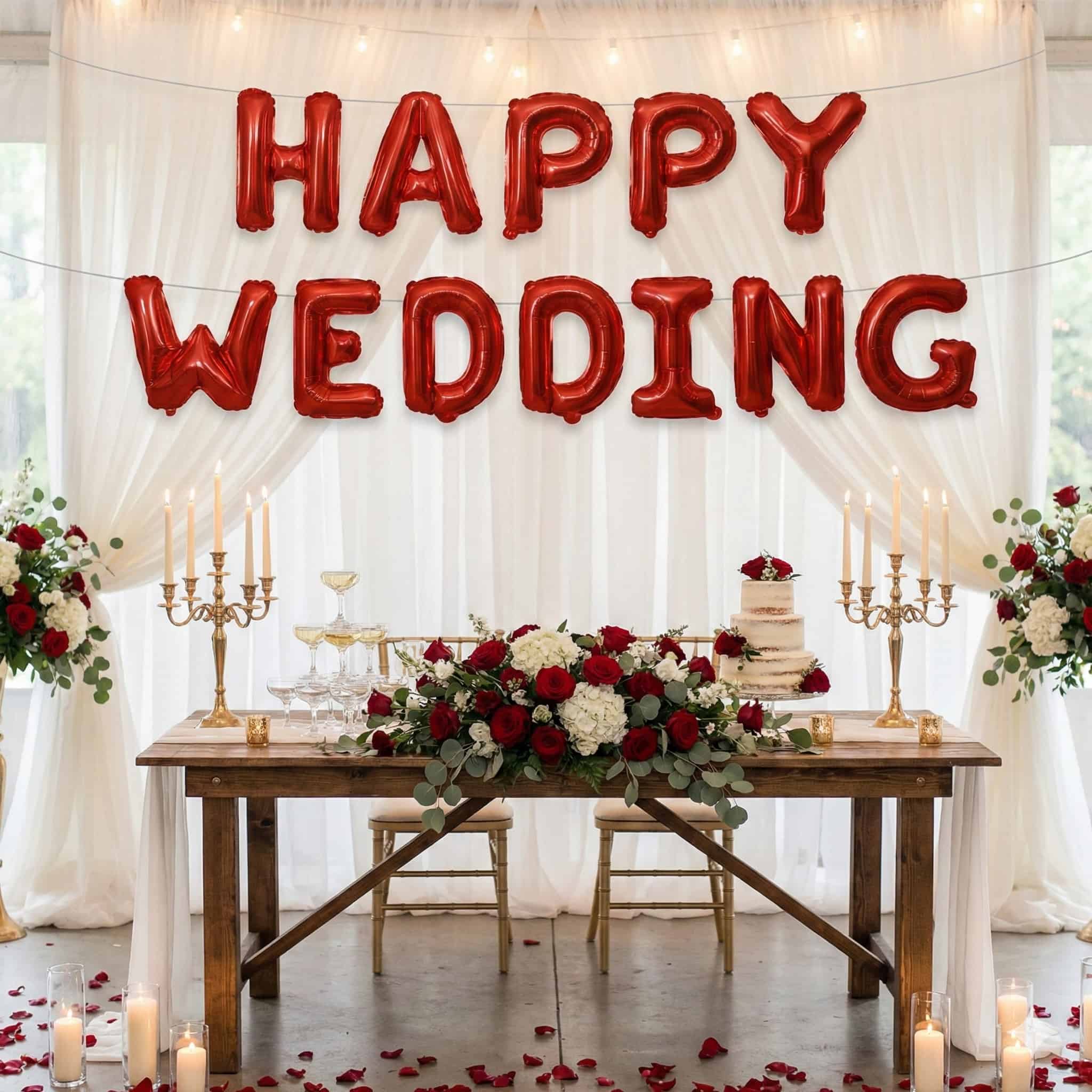 Happy Wedding Foil Balloon Set For Wedding, Engagement Or Marriage Celebrations