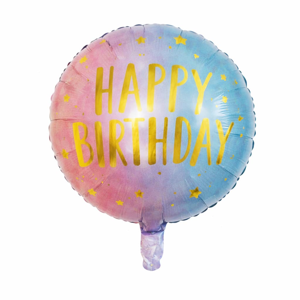 Happy birthday Printed Round Foil Balloon in Stripes Design