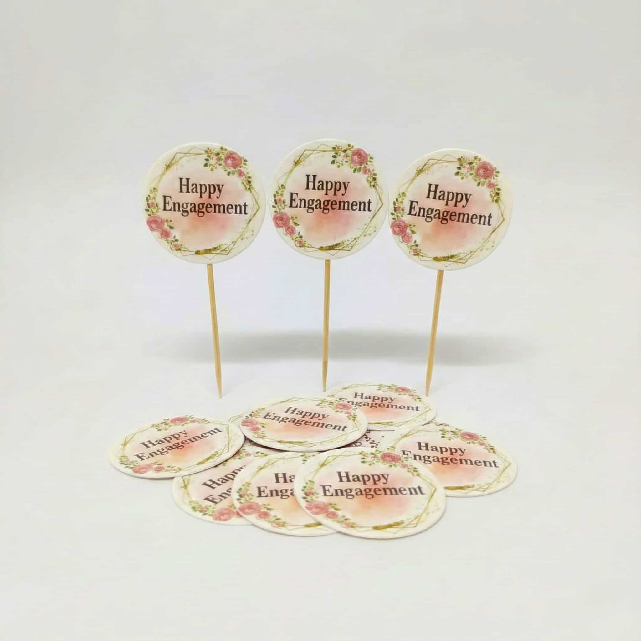 Small Happy Engagement Mithai / Cup Cake Toppers For Dessert Decoration & Celebration