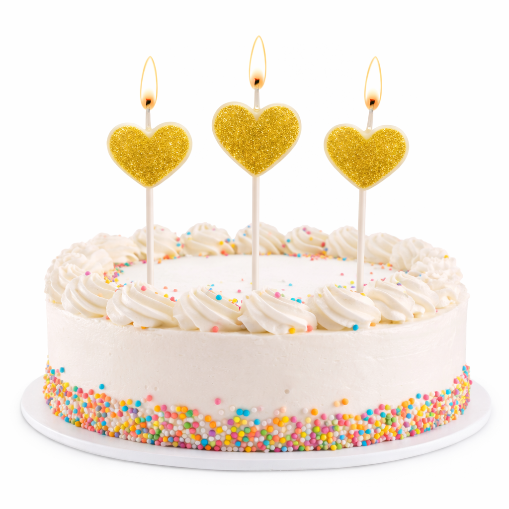 Heart Shaped Glitter Birthday Candles (Pack of 3)