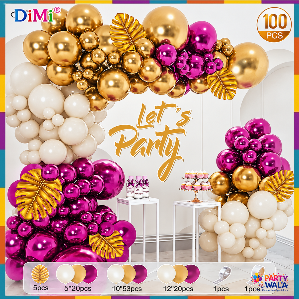 Metallic Balloon Arch Kit, Red/Purple & Golden Emulsion Balloons (100 Pcs) Item#P-852