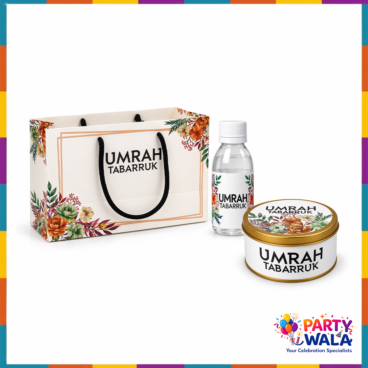 Elegant Floral Gift Set (with Tin Box 250g) - Umrah Tabarruk Packaging