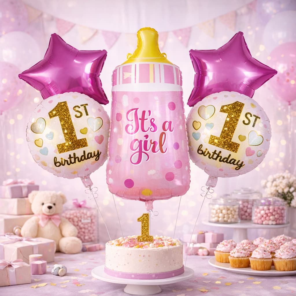 Its a Girl First Birthday Foil Balloons Set For Baby Girl Shower (5Pcs)