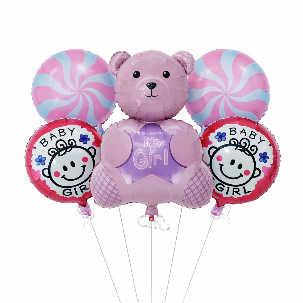 Its A Girl Teddy Theme Foil Balloons Set (Pack of 5)