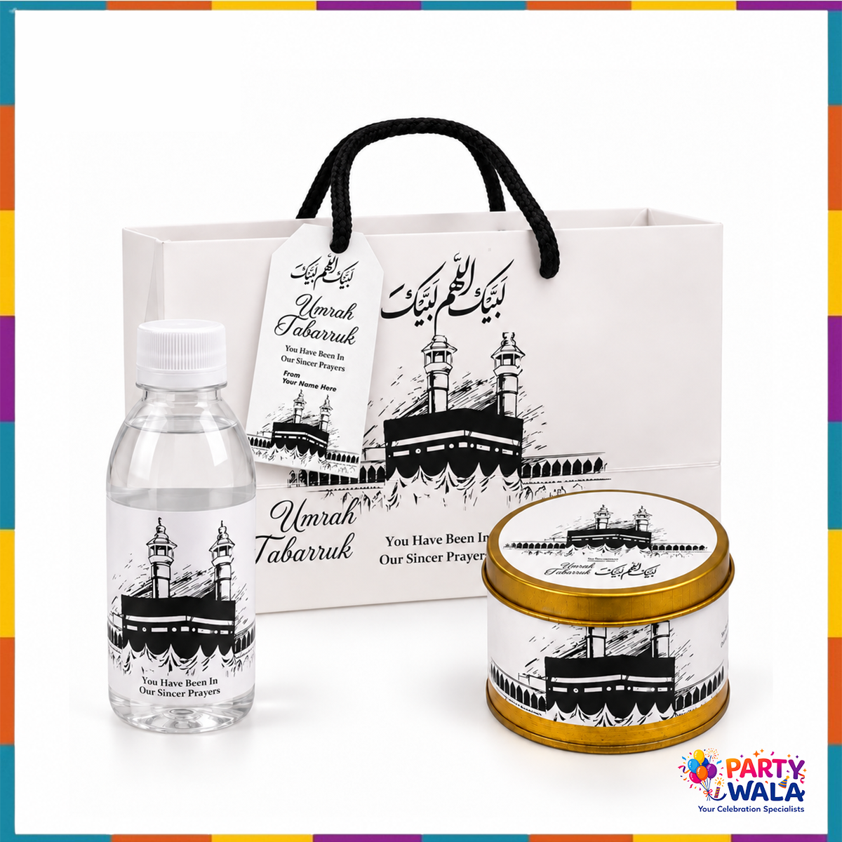Black & White Kaaba Umrah Tabarruk Gift Set (Small Tin Box 125g)