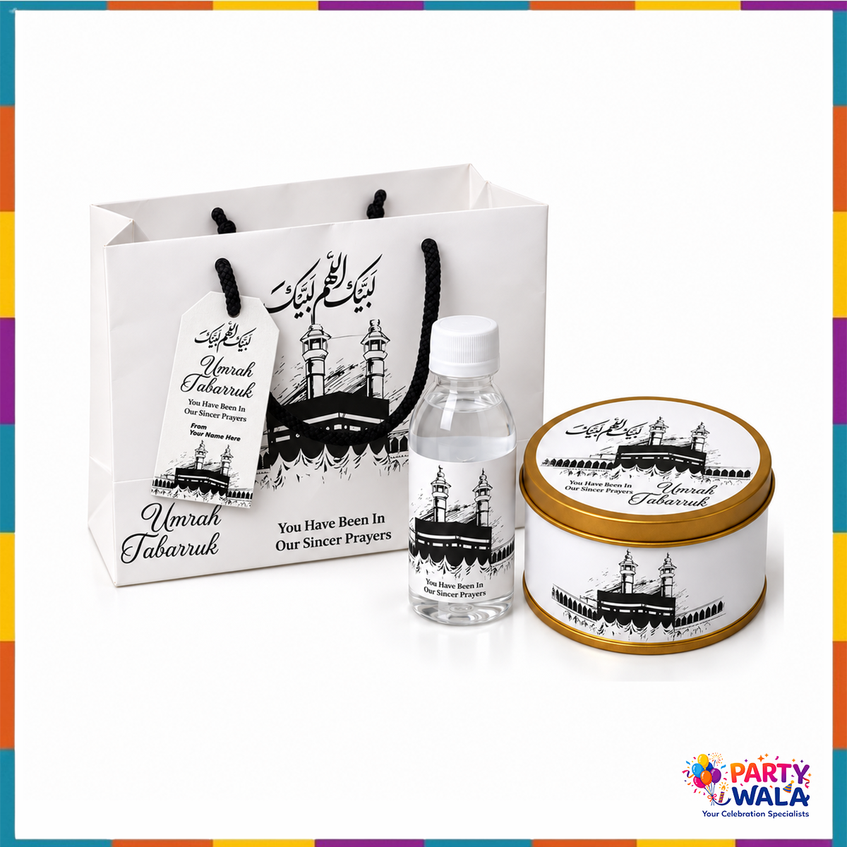 Classic Black & White Kaaba Umrah Tabarruk Gift Set (Tin Box 250g)