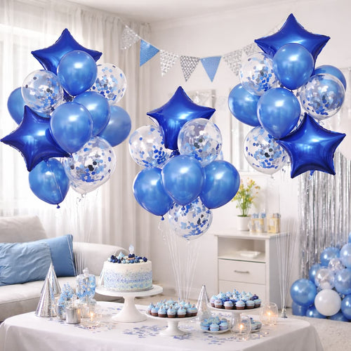 14pcs/Set Confetti Decorative Party Balloons Set (Star, Heart Shaped & Confetti Filled Latex Party Balloons Set) For Birthday and Event