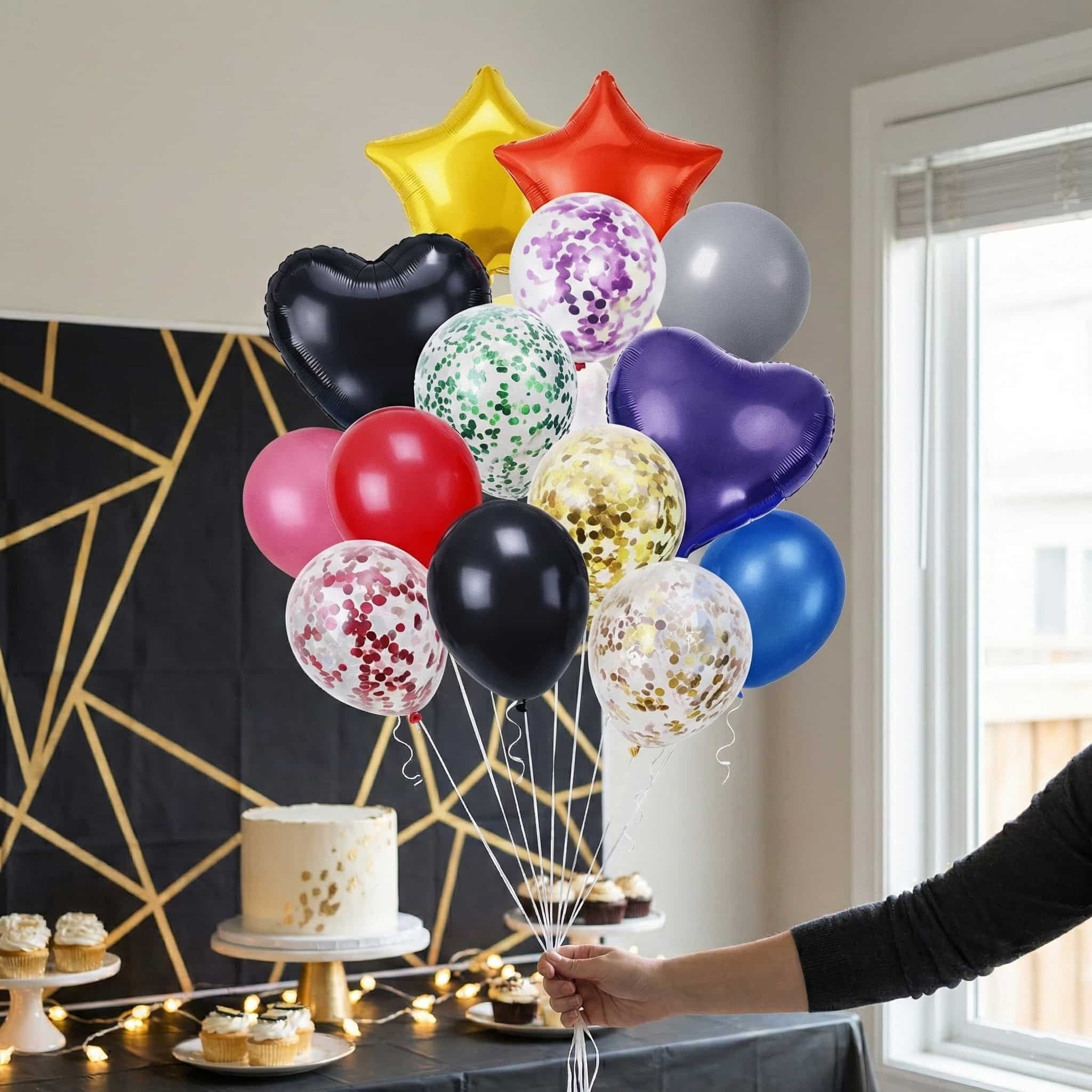 14pcs/Set UA Confetti and Latex Foil Balloons With Heart & Star Shape