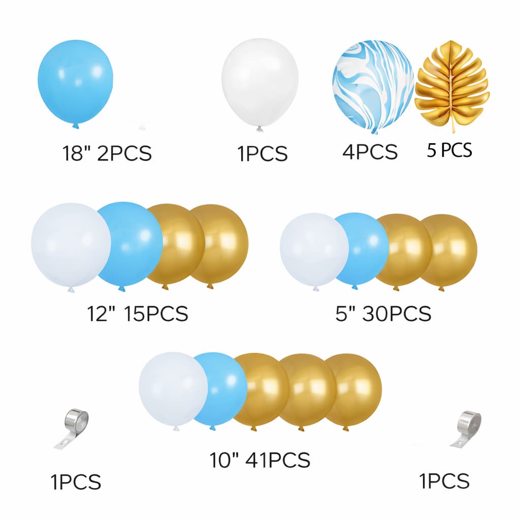 Light Blue & Gold Tropical Balloon Garland Kit For Birthday, Baby Shower And Party Celebration DM-23145