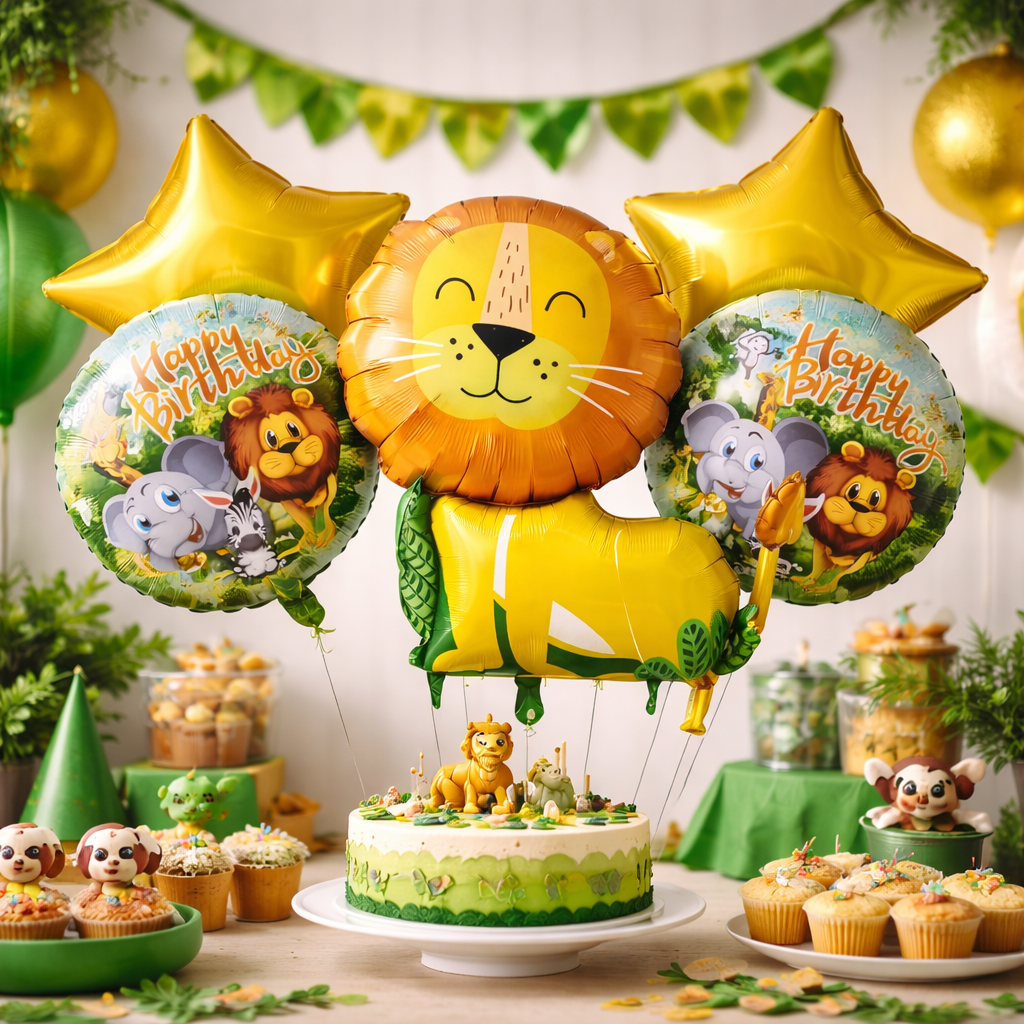5pcs/Set Cute Lion Foil Balloons For Jungle / Safari Theme Decoration & Celebration