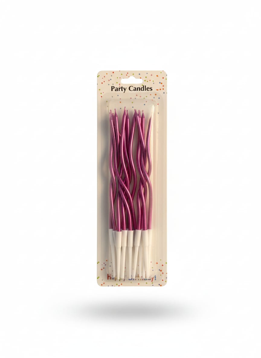 Chrome Finished Curly Long Candles in 4 Colors for Cakes Decoration | Pack of 12
