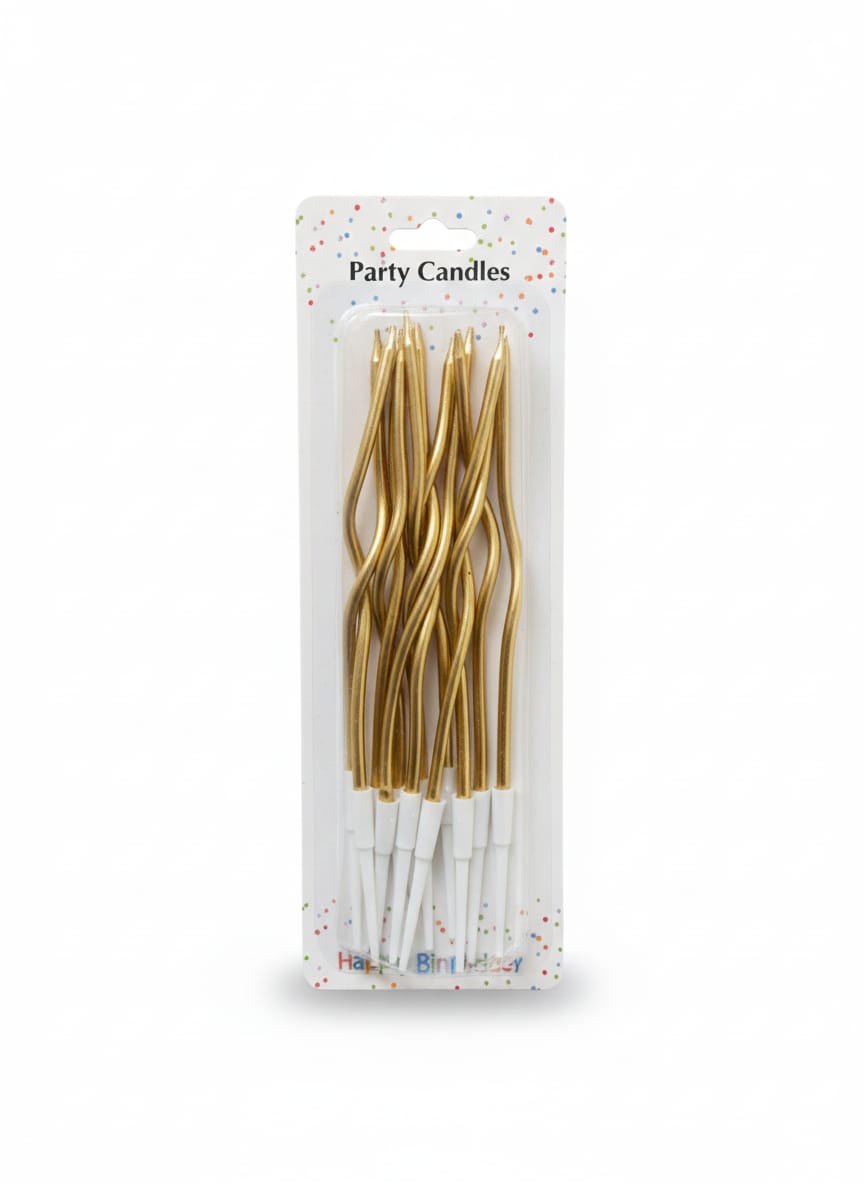 Chrome Finished Curly Long Candles in 4 Colors for Cakes Decoration | Pack of 12