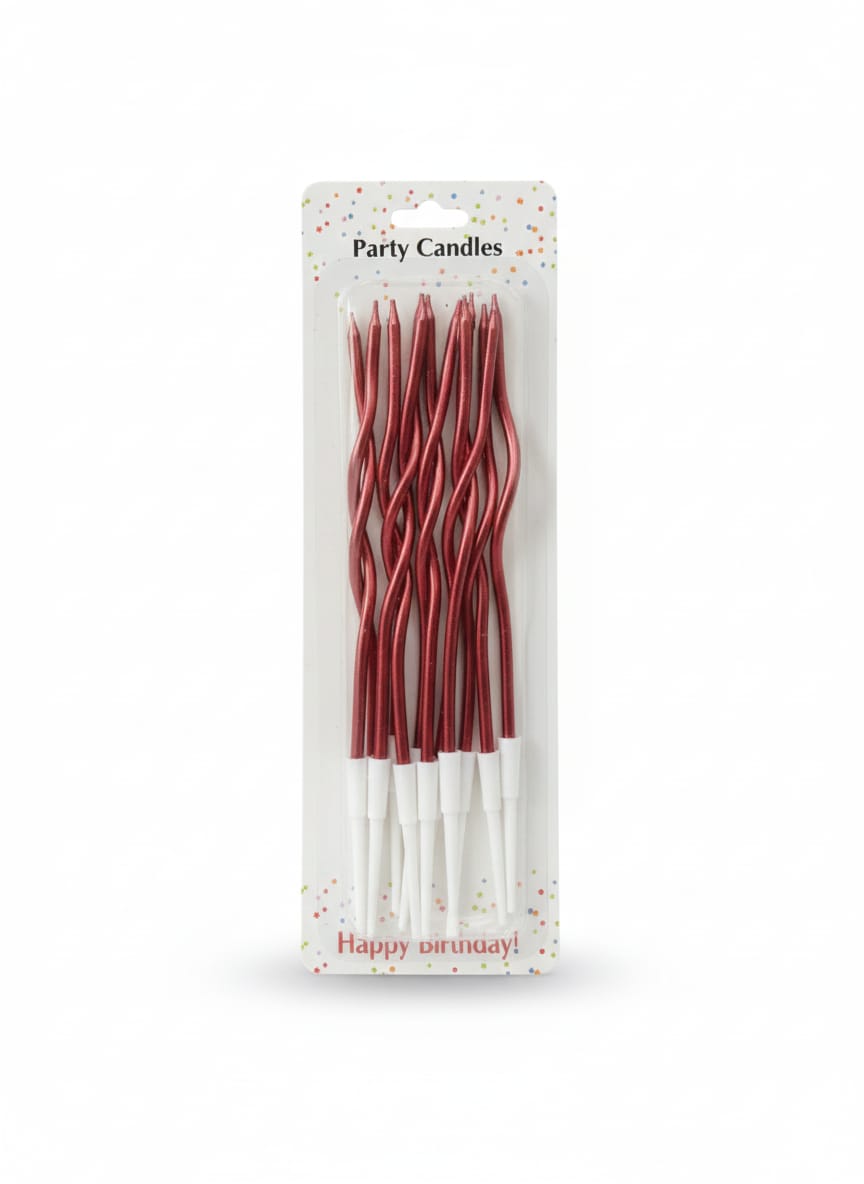 Chrome Finished Curly Long Candles in 4 Colors for Cakes Decoration | Pack of 12