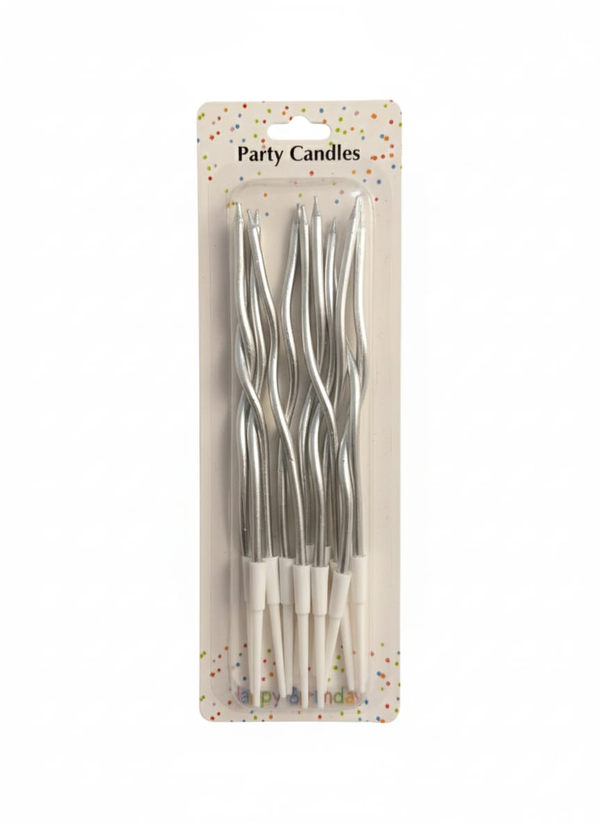 Chrome Finished Curly Long Candles in 4 Colors for Cakes Decoration | Pack of 12